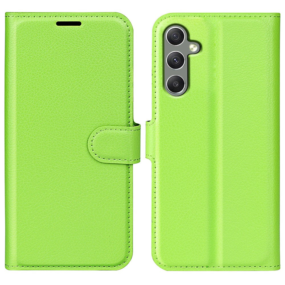 For Samsung Galaxy A24 4G (162.1 x 77.6 x 8.3mm) PU Leather Wallet Shell Litchi Texture Phone Case Flip Stand Cover