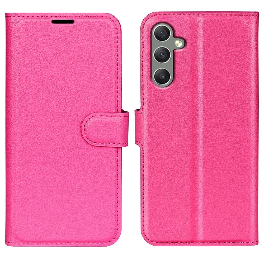 For Samsung Galaxy A24 4G (162.1 x 77.6 x 8.3mm) PU Leather Wallet Shell Litchi Texture Phone Case Flip Stand Cover