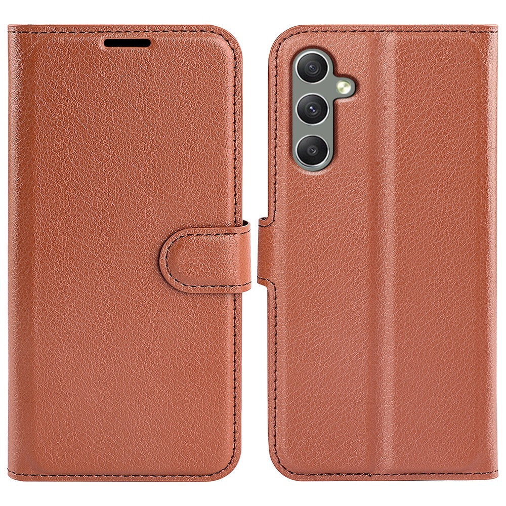 For Samsung Galaxy A24 4G (162.1 x 77.6 x 8.3mm) PU Leather Wallet Shell Litchi Texture Phone Case Flip Stand Cover