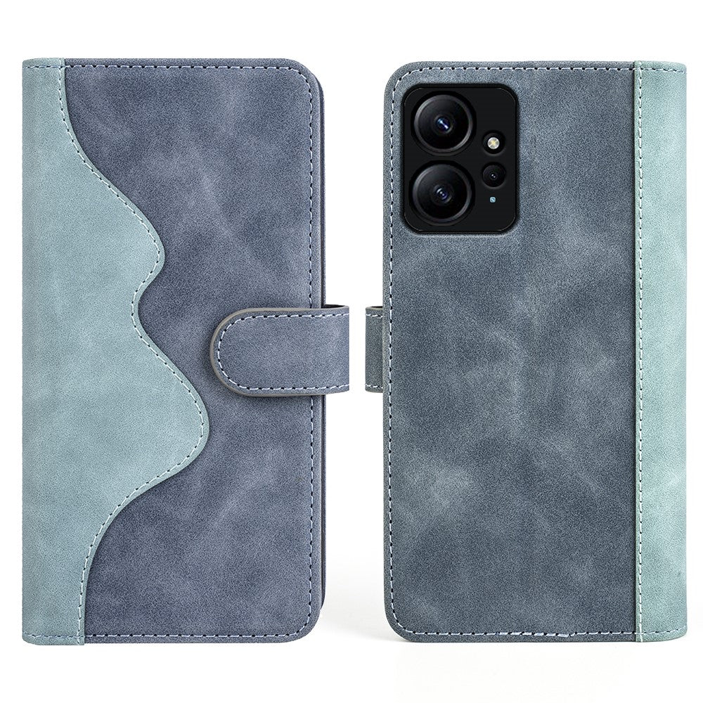 Xiaomi Redmi Note 12 4G Dubbelfärgad Skarvning Läderplånbok Anti-fall-fodral Flip Stand mobilskal