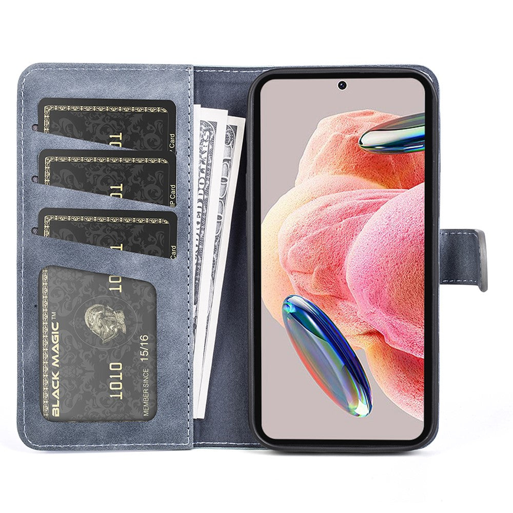 Xiaomi Redmi Note 12 4G Dubbelfärgad Skarvning Läderplånbok Anti-fall-fodral Flip Stand mobilskal