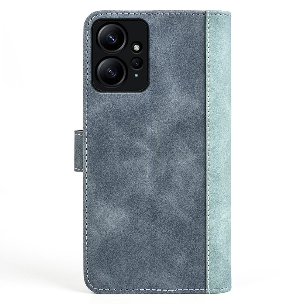 Xiaomi Redmi Note 12 4G Dubbelfärgad Skarvning Läderplånbok Anti-fall-fodral Flip Stand mobilskal