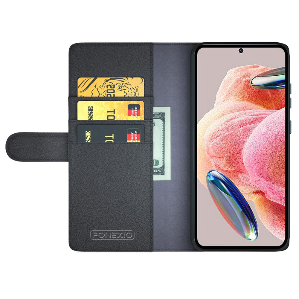 For Xiaomi Redmi Note 12 4G Genuine Cow Leather Wallet Phone Case Flip Stand Shockproof Cover