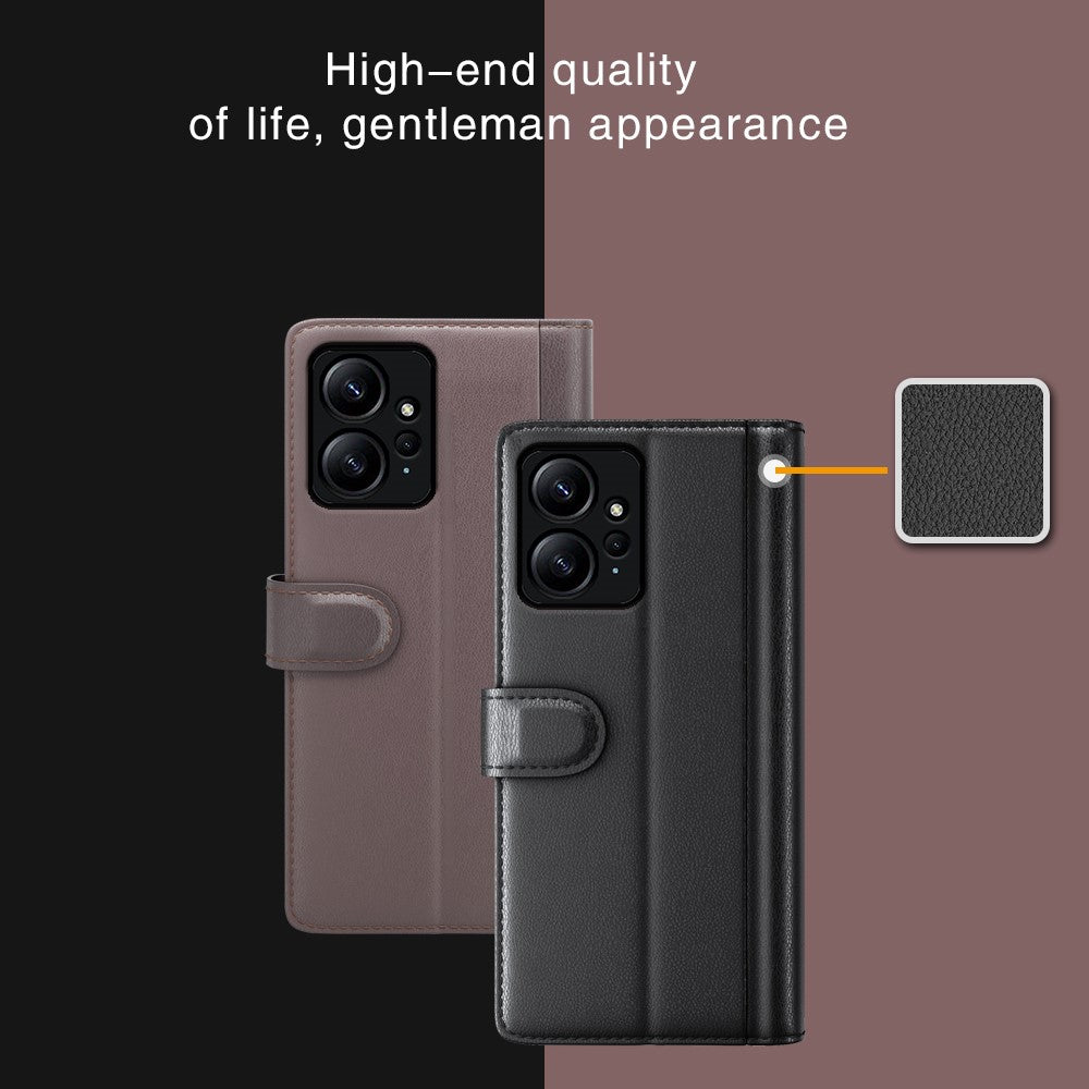 For Xiaomi Redmi Note 12 4G Genuine Cow Leather Wallet Phone Case Flip Stand Shockproof Cover