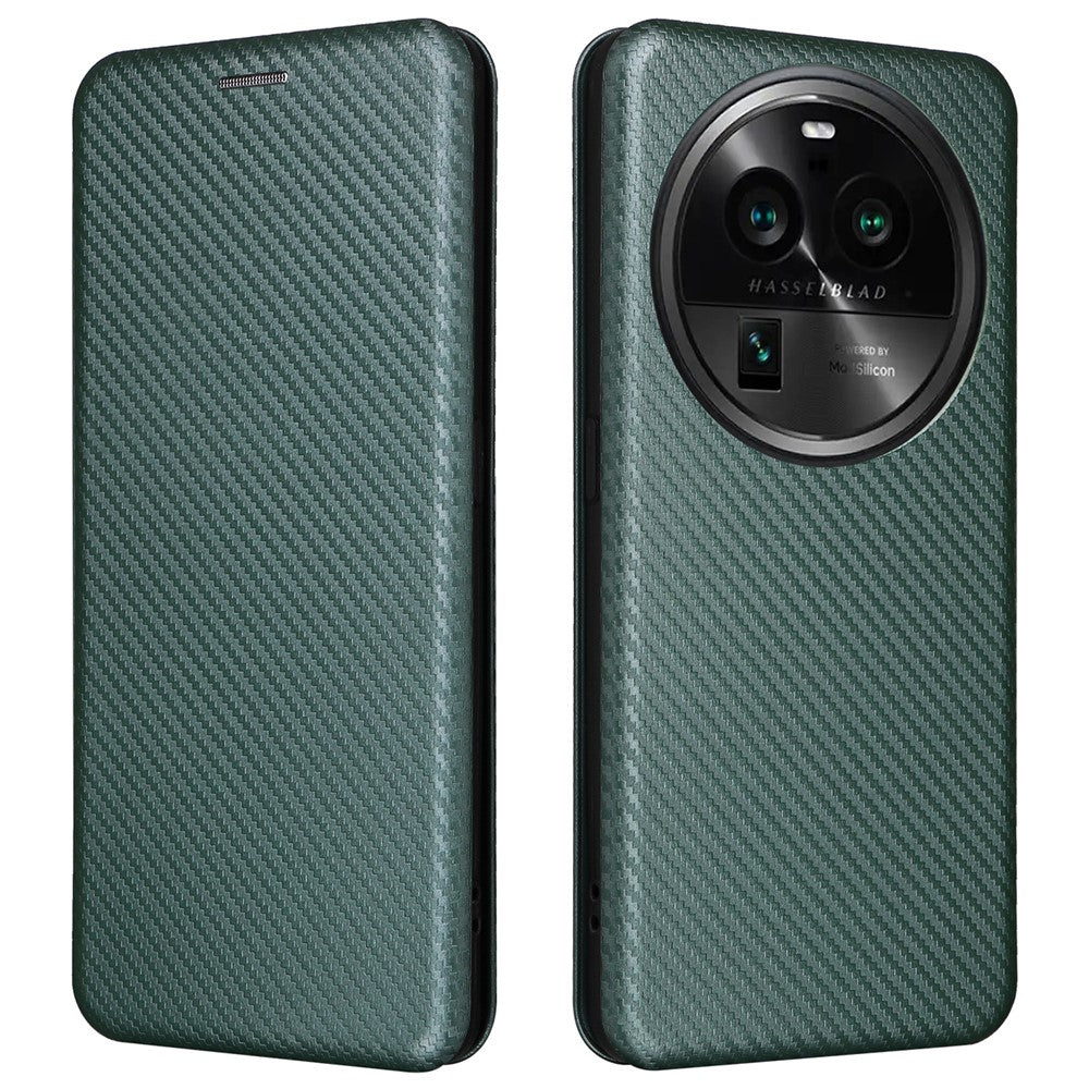 For Oppo Find X6 PU Leather Stand Phone Cover Carbon Fiber Texture Phone Case with Card Slot