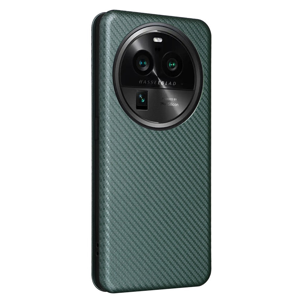 For Oppo Find X6 PU Leather Stand Phone Cover Carbon Fiber Texture Phone Case with Card Slot