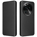 For Oppo Find X6 PU Leather Stand Phone Cover Carbon Fiber Texture Phone Case with Card Slot