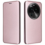For Oppo Find X6 PU Leather Stand Phone Cover Carbon Fiber Texture Phone Case with Card Slot