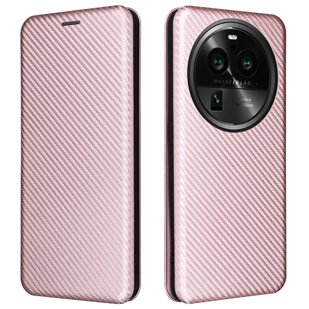 For Oppo Find X6 PU Leather Stand Phone Cover Carbon Fiber Texture Phone Case with Card Slot