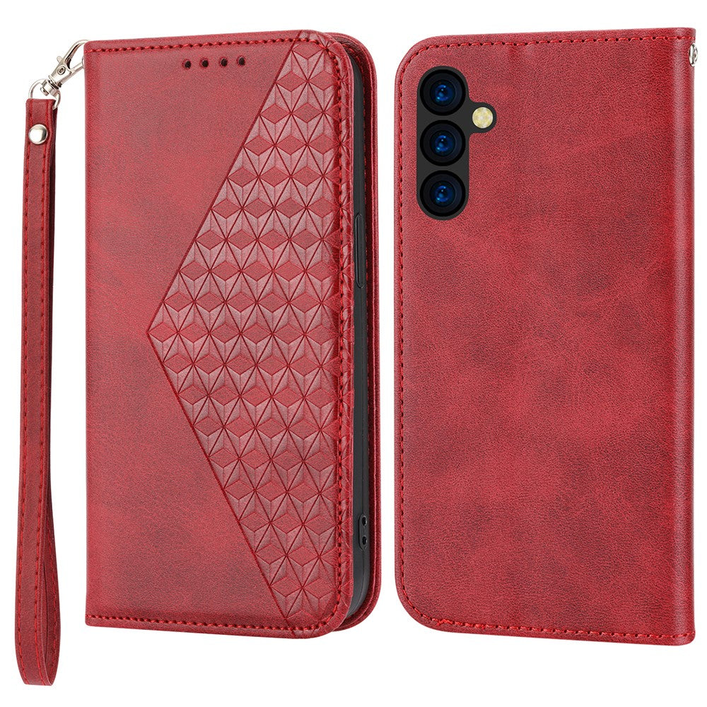 Phone Case for Samsung Galaxy A24 4G (162.1 x 77.6 x 8.3mm) , Imprinted Rhombus Pattern Wallet Calf Texture PU Leather Stand Phone Cover