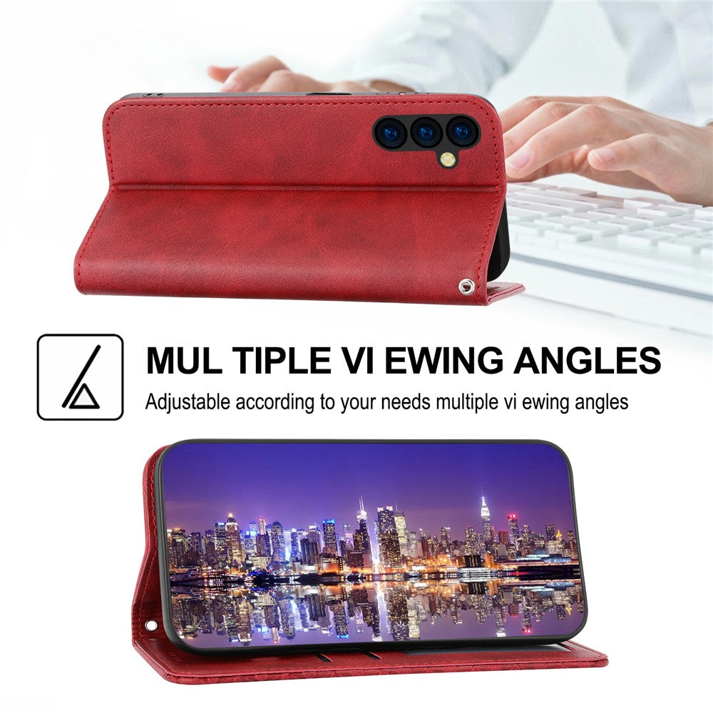 Phone Case for Samsung Galaxy A24 4G (162.1 x 77.6 x 8.3mm) , Imprinted Rhombus Pattern Wallet Calf Texture PU Leather Stand Phone Cover