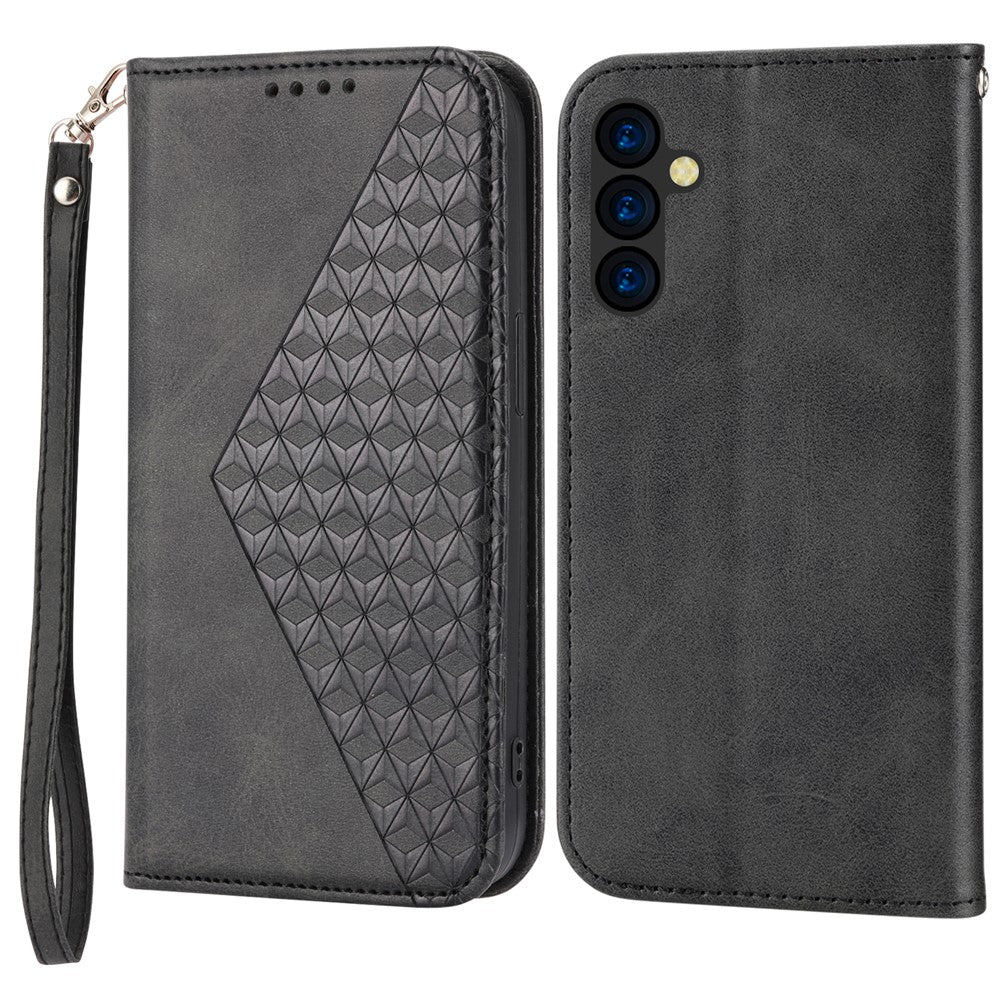 Phone Case for Samsung Galaxy A24 4G (162.1 x 77.6 x 8.3mm) , Imprinted Rhombus Pattern Wallet Calf Texture PU Leather Stand Phone Cover
