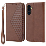 Phone Case for Samsung Galaxy A24 4G (162.1 x 77.6 x 8.3mm) , Imprinted Rhombus Pattern Wallet Calf Texture PU Leather Stand Phone Cover