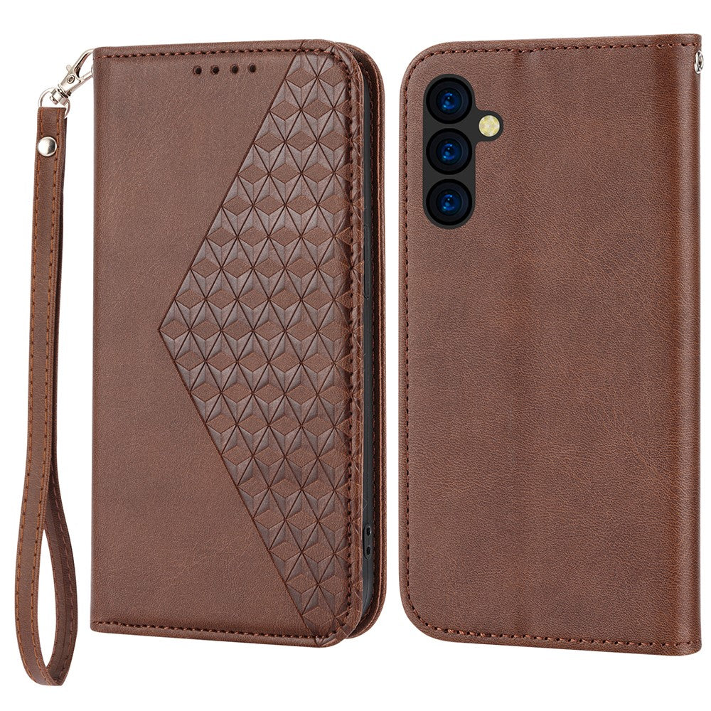 Phone Case for Samsung Galaxy A24 4G (162.1 x 77.6 x 8.3mm) , Imprinted Rhombus Pattern Wallet Calf Texture PU Leather Stand Phone Cover