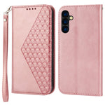 Phone Case for Samsung Galaxy A24 4G (162.1 x 77.6 x 8.3mm) , Imprinted Rhombus Pattern Wallet Calf Texture PU Leather Stand Phone Cover
