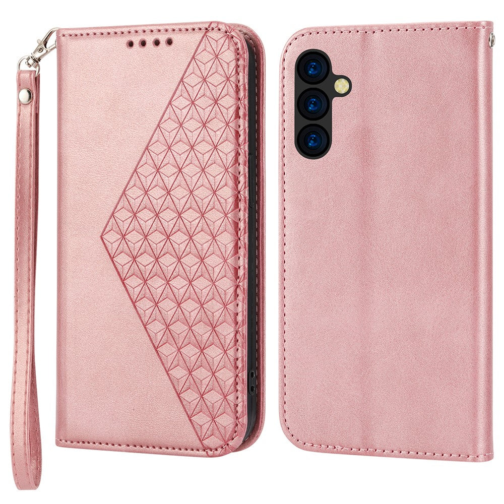 Phone Case for Samsung Galaxy A24 4G (162.1 x 77.6 x 8.3mm) , Imprinted Rhombus Pattern Wallet Calf Texture PU Leather Stand Phone Cover