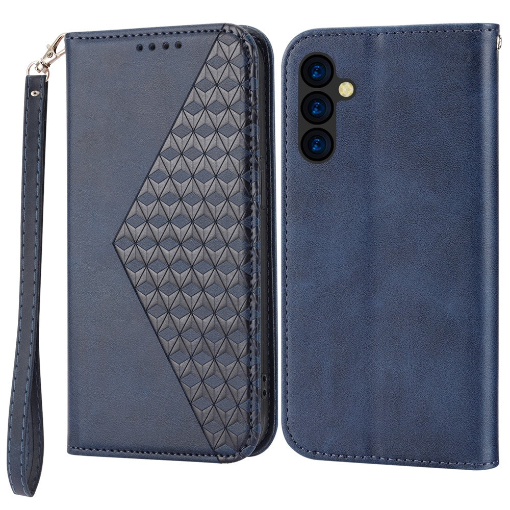 Phone Case for Samsung Galaxy A24 4G (162.1 x 77.6 x 8.3mm) , Imprinted Rhombus Pattern Wallet Calf Texture PU Leather Stand Phone Cover