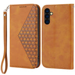 Phone Case for Samsung Galaxy A24 4G (162.1 x 77.6 x 8.3mm) , Imprinted Rhombus Pattern Wallet Calf Texture PU Leather Stand Phone Cover