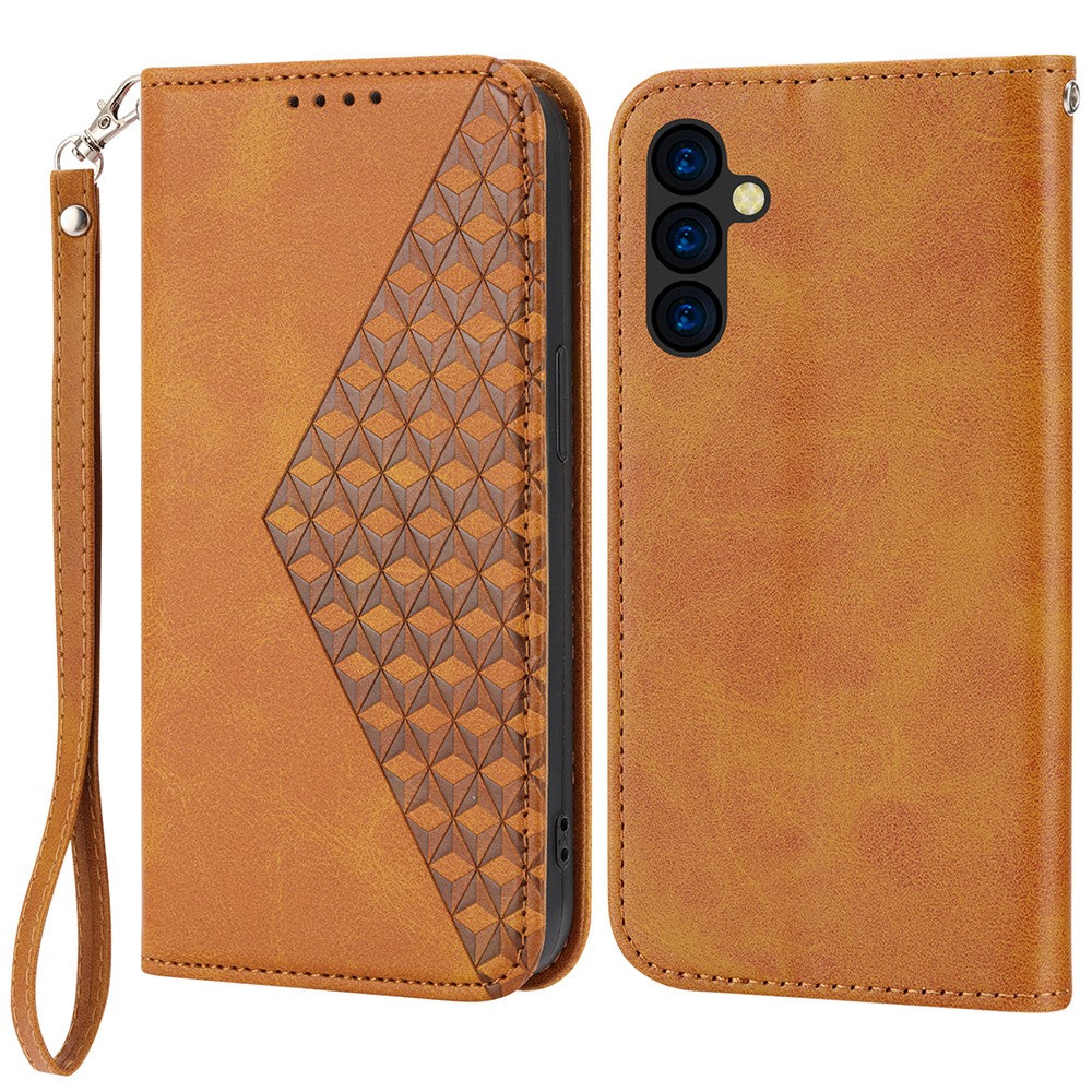 Phone Case for Samsung Galaxy A24 4G (162.1 x 77.6 x 8.3mm) , Imprinted Rhombus Pattern Wallet Calf Texture PU Leather Stand Phone Cover