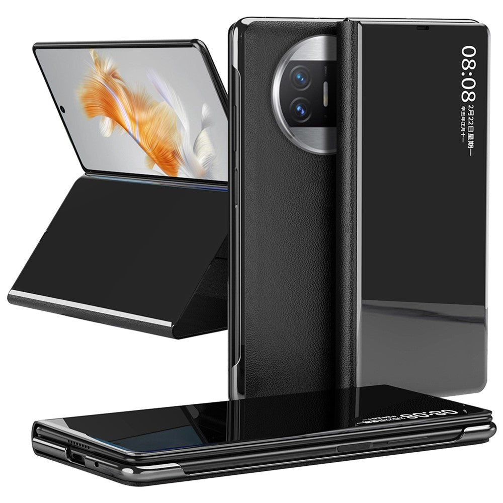 For Huawei Mate X3 5G Electroplating Mirror Surface Phone Case View Window Leather Phone Cover