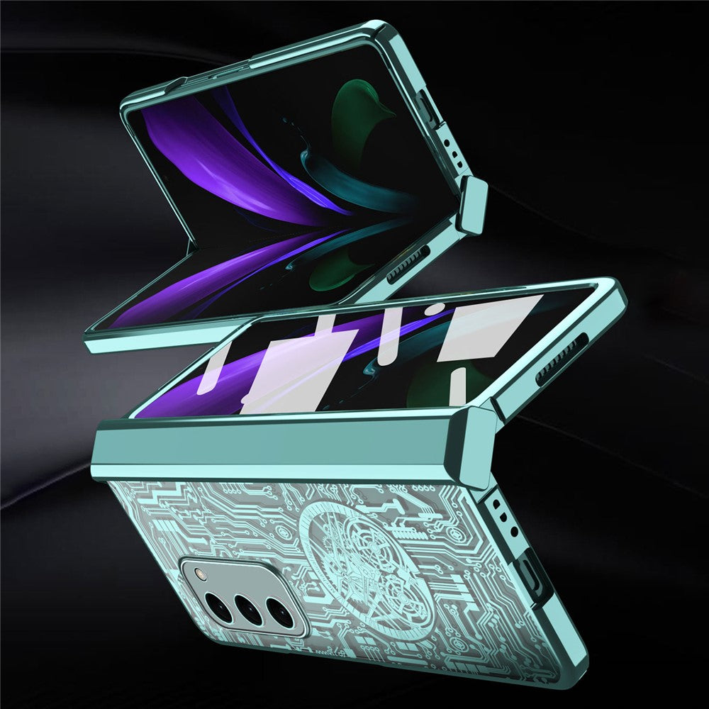 Samsung Galaxy Z Fold2 5G Mechanical Legend Series gångjärnsskyddande mobilskal hårt PC-galvaniserat skal med härdat glasfilm