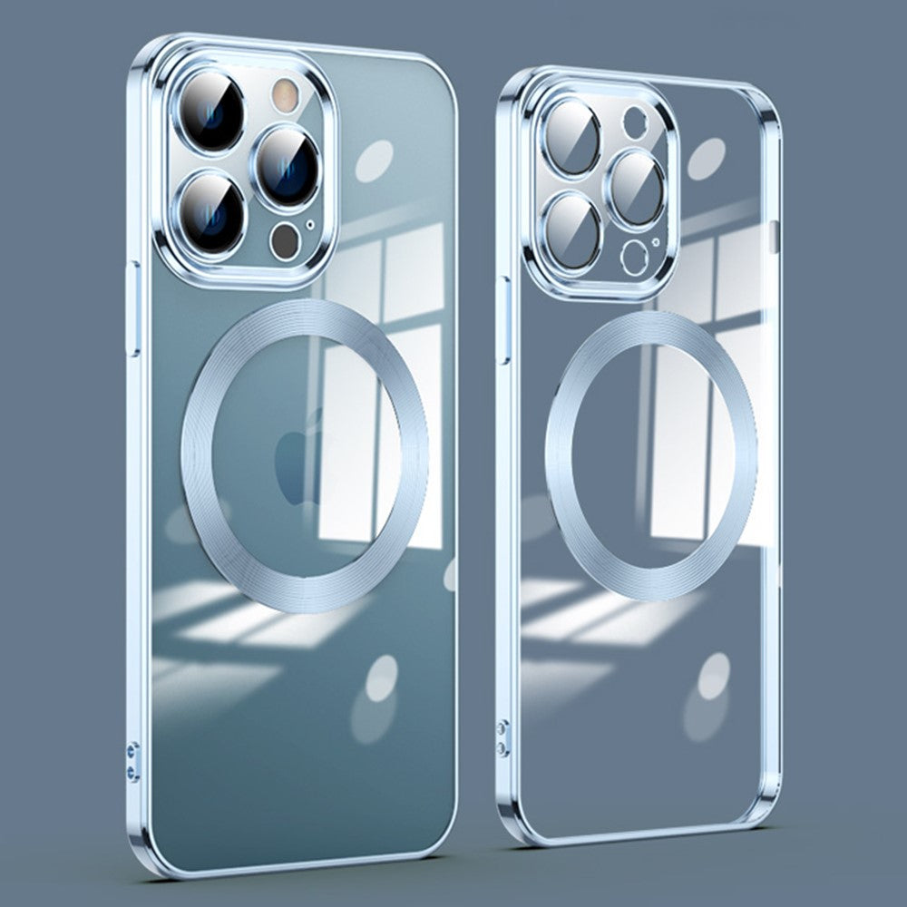 For iPhone 12 Pro Max Compatible with MagSafe TPU Clear Phone Cover with Glass Lens Protector