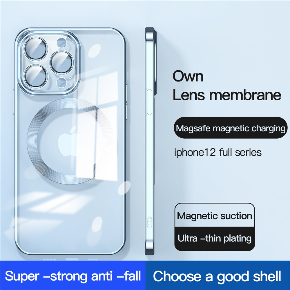 For iPhone 12 Pro Max Compatible with MagSafe TPU Clear Phone Cover with Glass Lens Protector