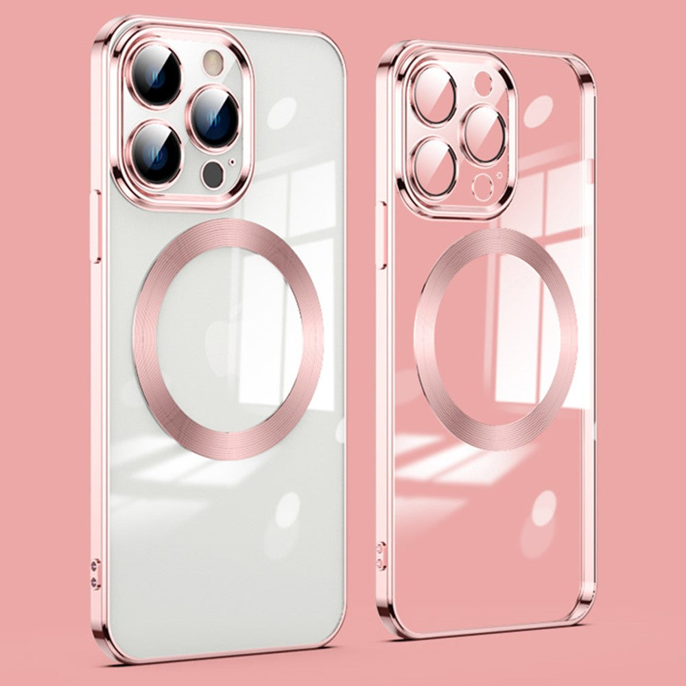 For iPhone 12 Pro Max Compatible with MagSafe TPU Clear Phone Cover with Glass Lens Protector
