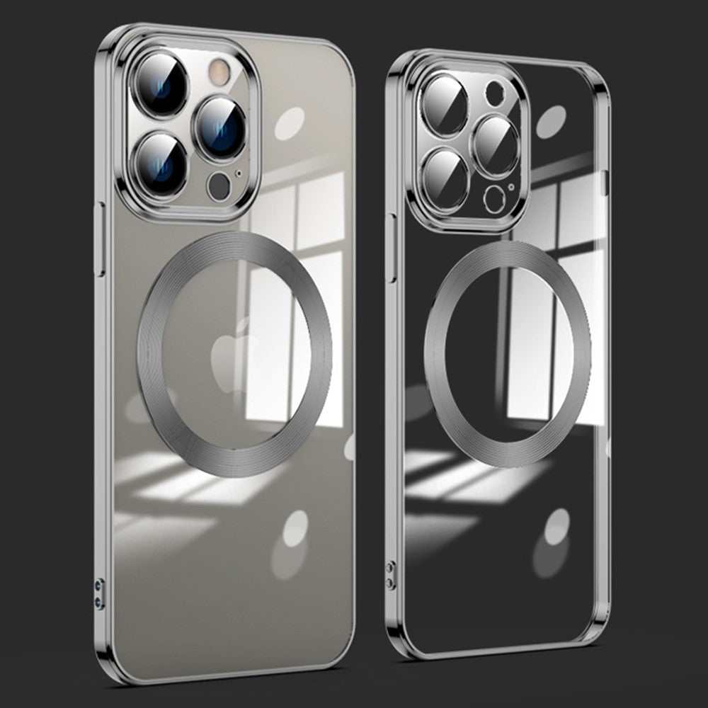 For iPhone 12 Pro Max Compatible with MagSafe TPU Clear Phone Cover with Glass Lens Protector