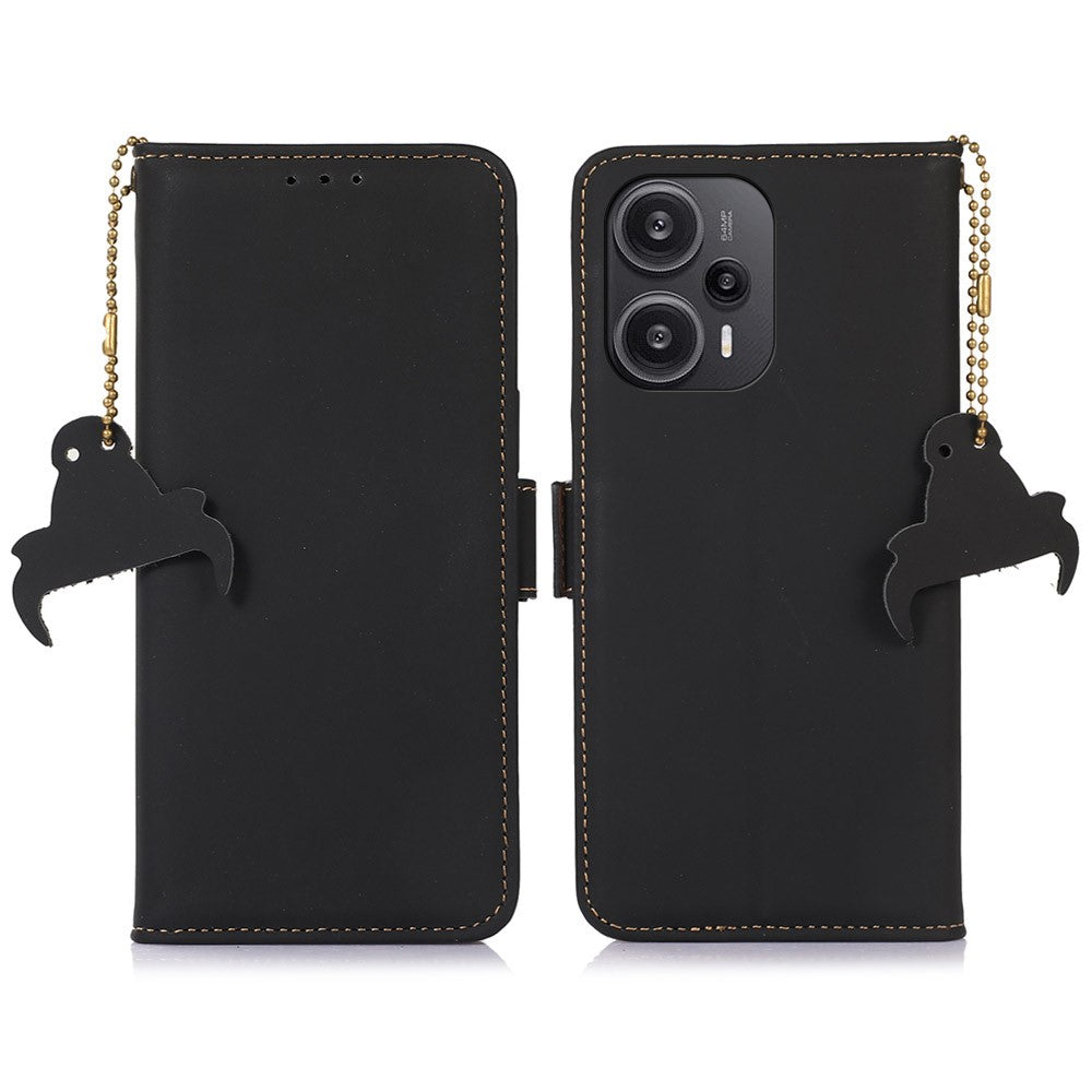 For Xiaomi Redmi Note 12 Turbo / Poco F5 5G RFID Blocking Phone Case Genuine Cow Leather Stand Wallet Protective Cover