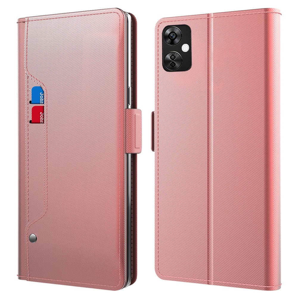 OnePlus Nord CE 3 Lite 5G / Nord N30 5G PU-läder Korthållare Stativfodral Fallskyddande mobilskal med Spegel