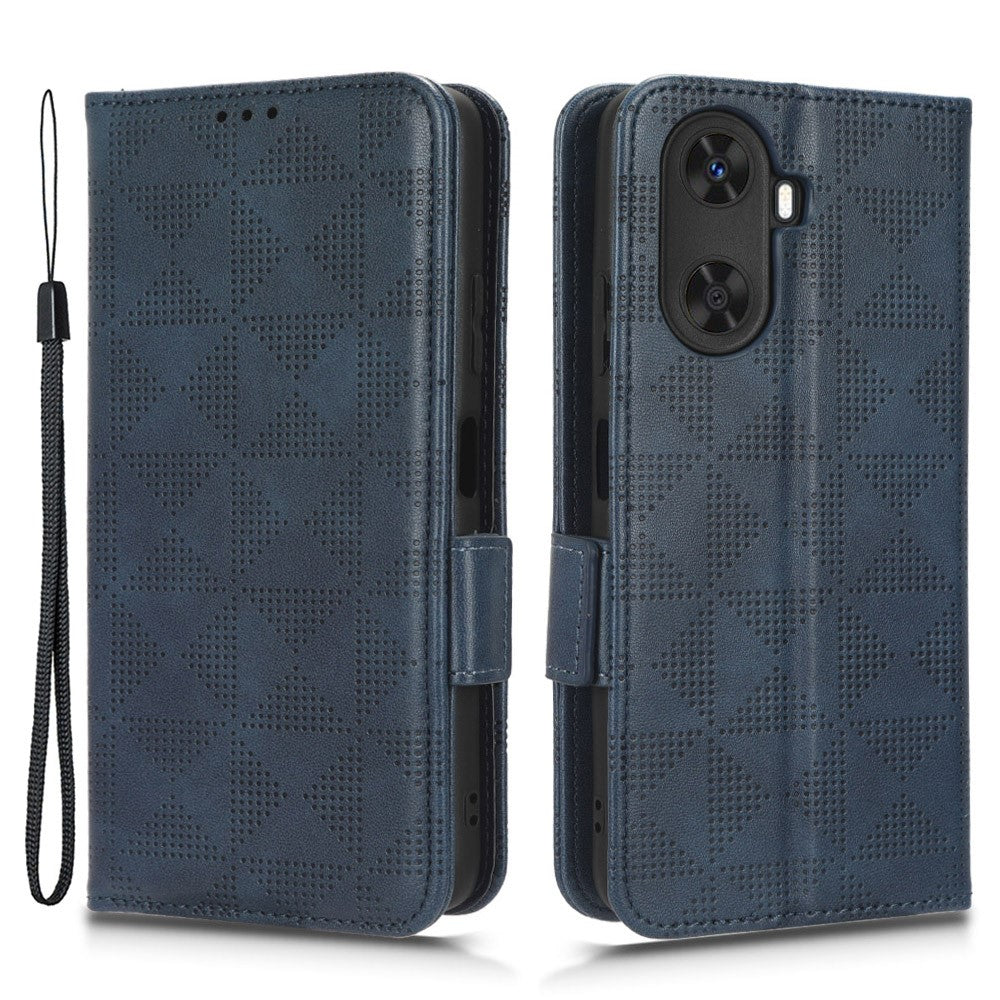 Huawei Enjoy 60 Reptåligt PU-läder Plånboksfodral med tryckt triangelformat mobilfodral