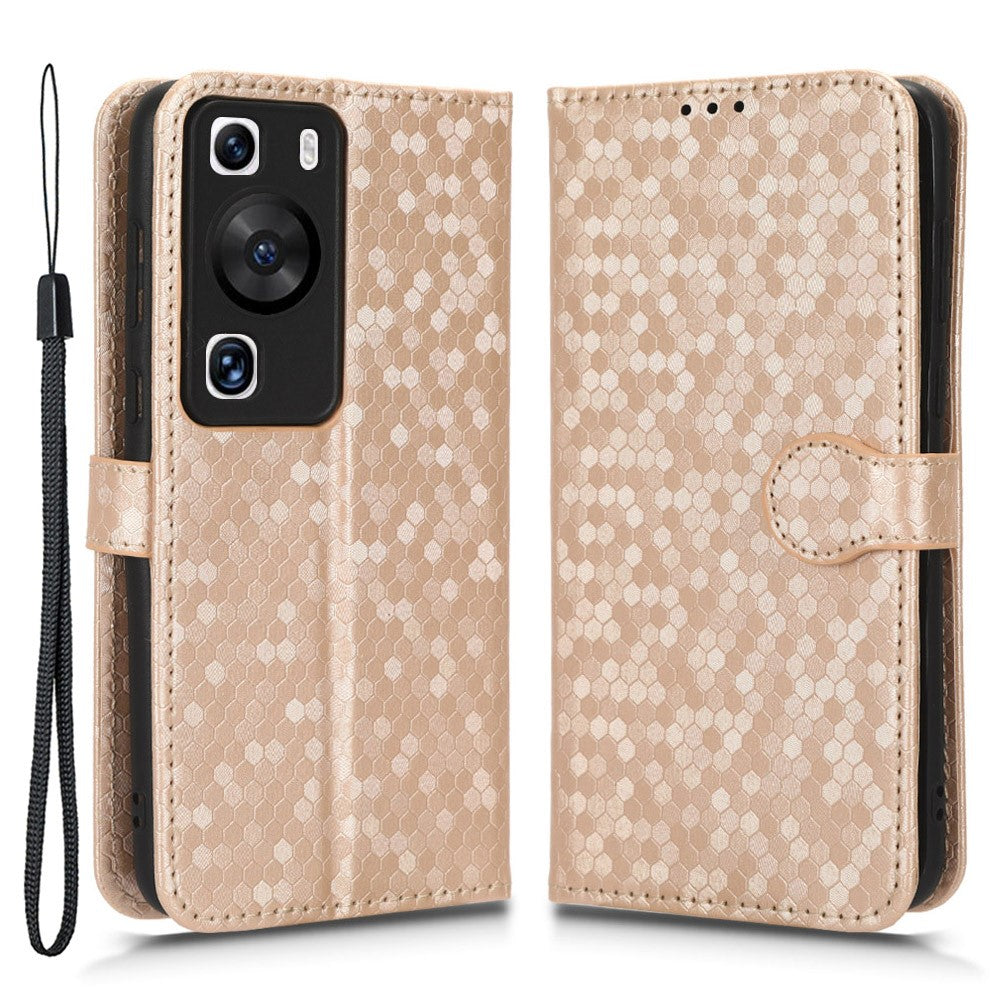 Stötsäkert fodral i PU-läder med prickmönster och plånbok för Huawei P60/P60 Pro