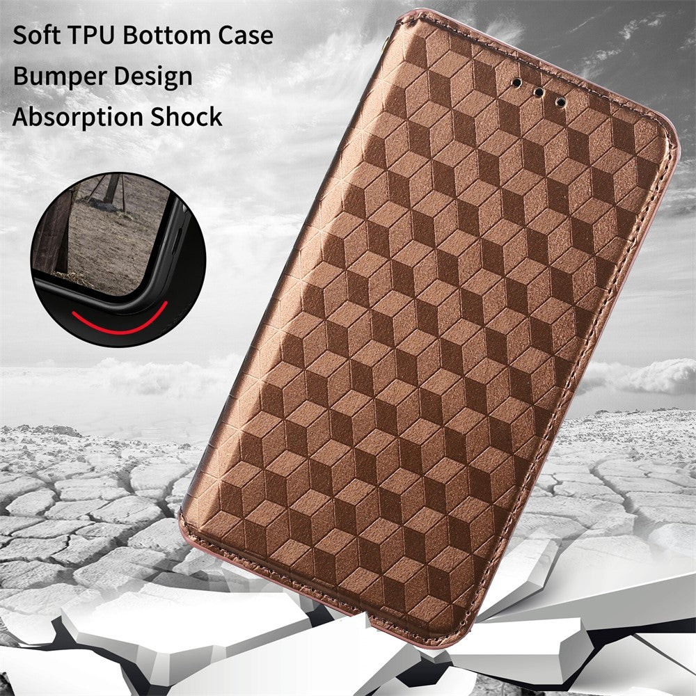 Wallet Case for Oppo Find X6 Imprinted Rhombus Pattern PU Leather+TPU Stand Phone Cover