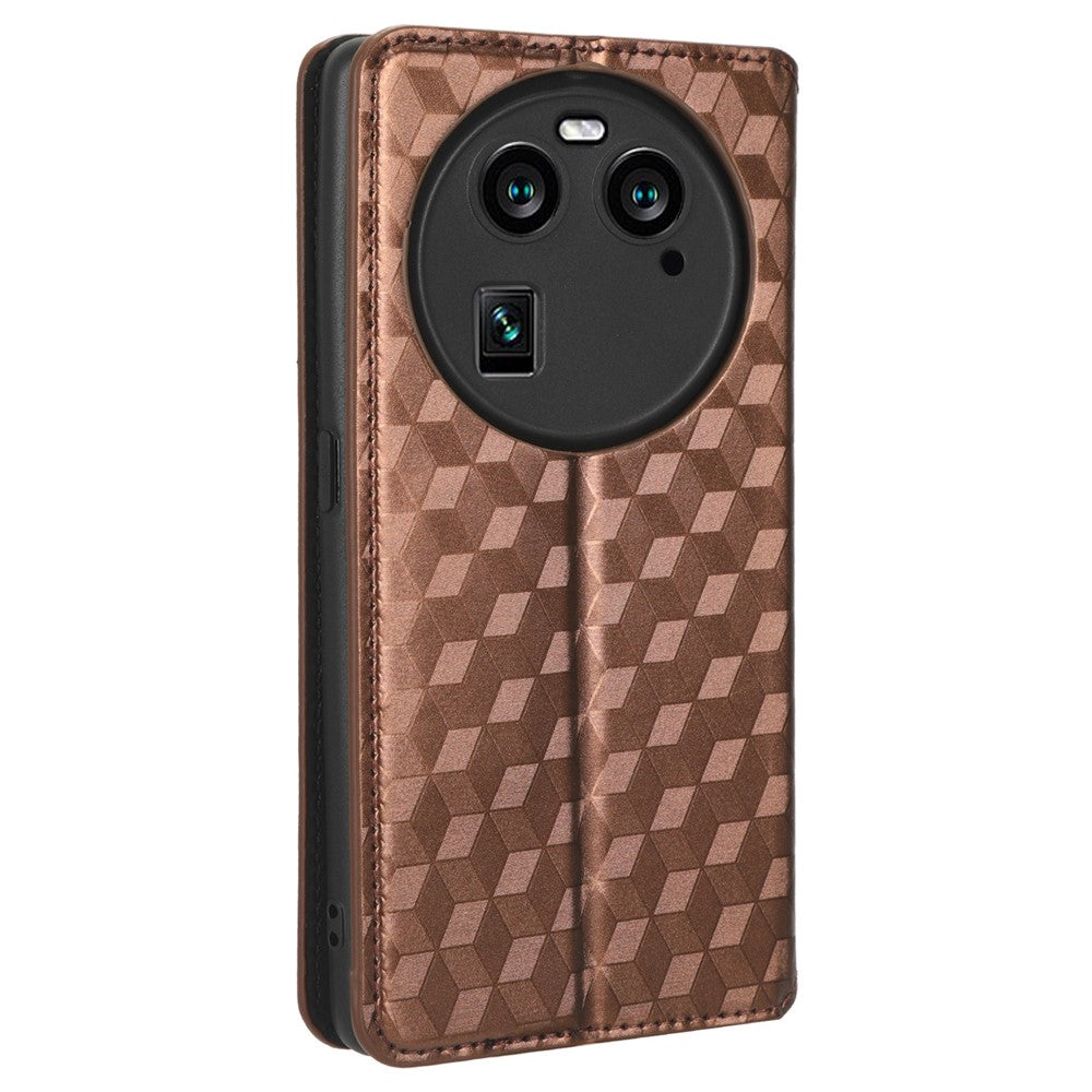 Wallet Case for Oppo Find X6 Imprinted Rhombus Pattern PU Leather+TPU Stand Phone Cover