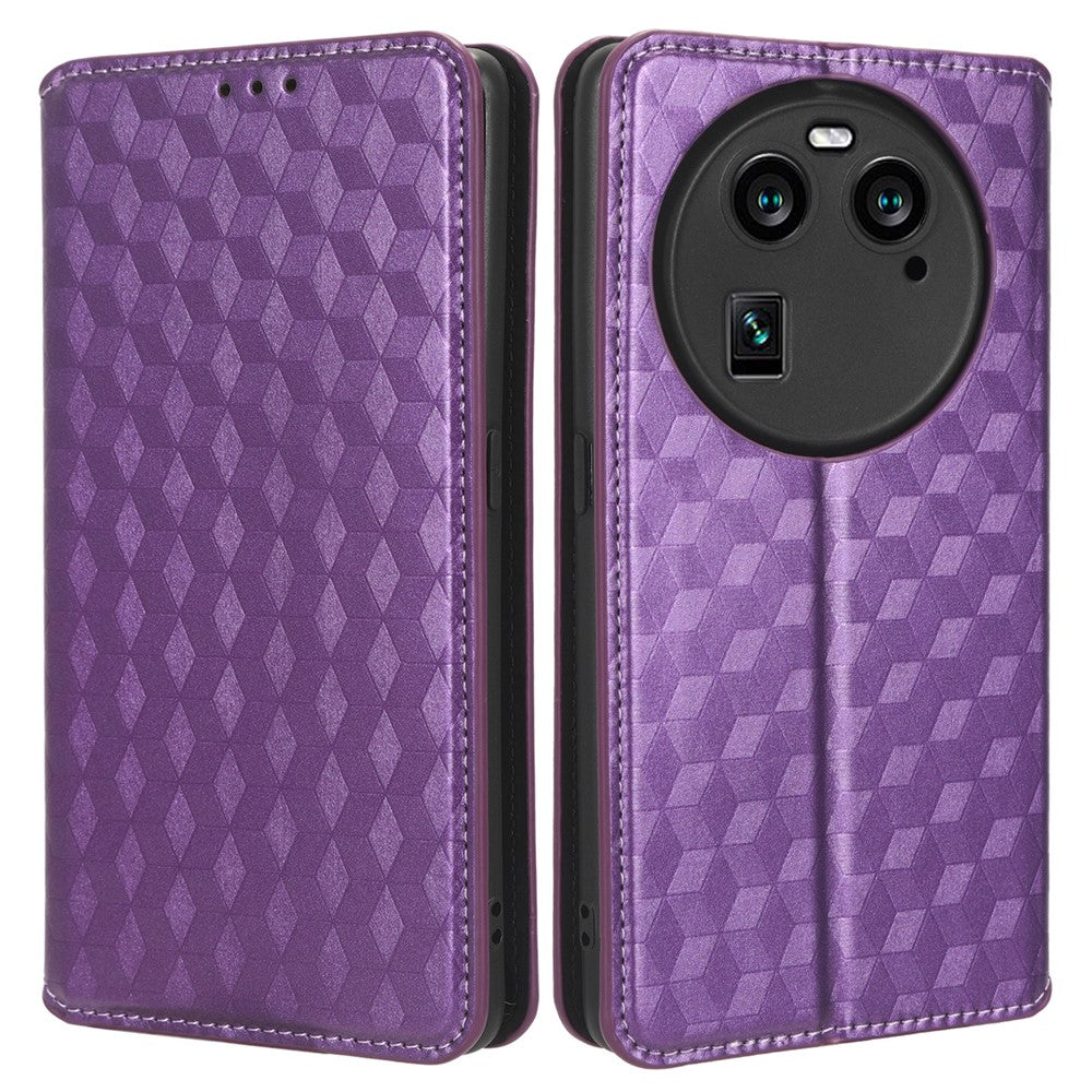 Wallet Case for Oppo Find X6 Imprinted Rhombus Pattern PU Leather+TPU Stand Phone Cover