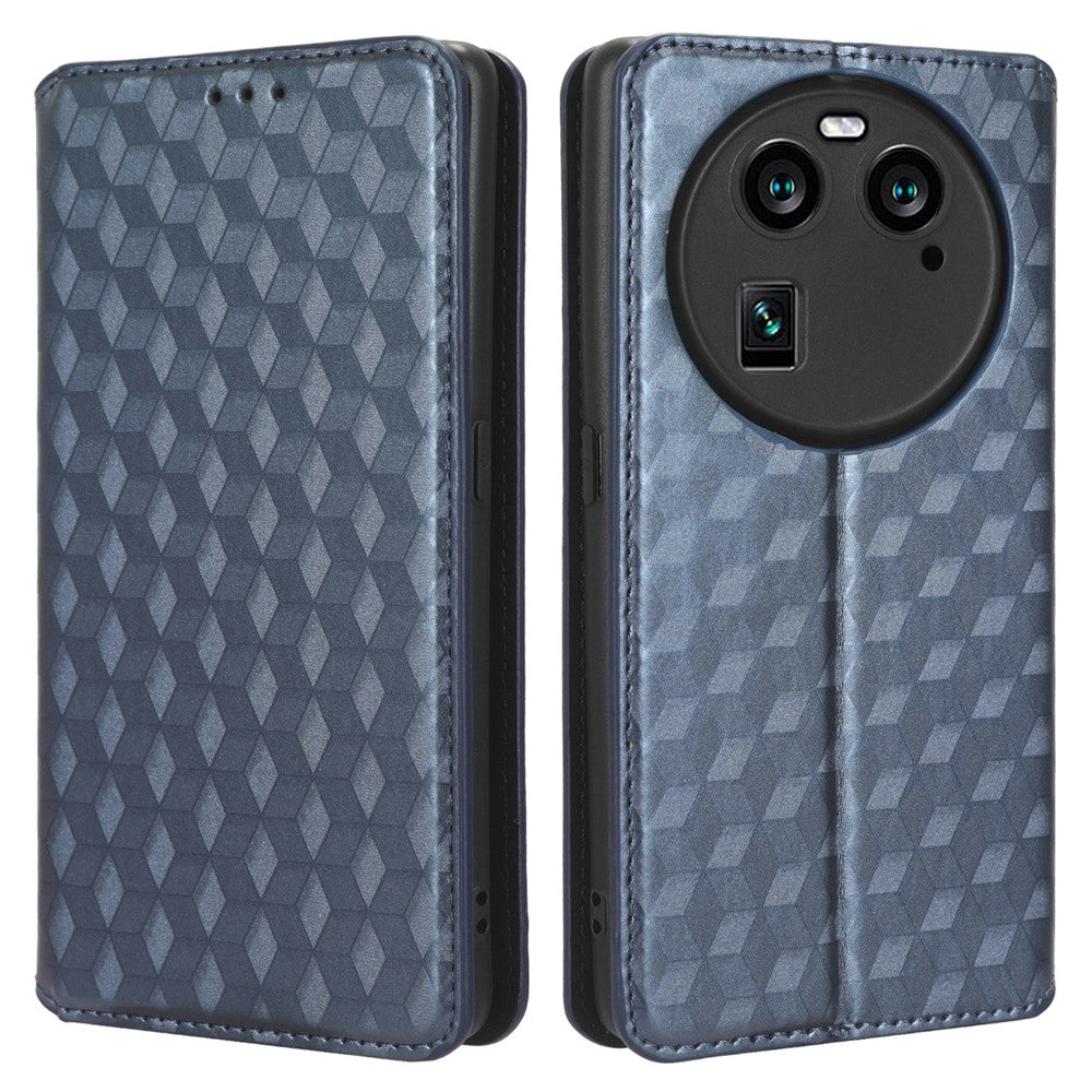 Wallet Case for Oppo Find X6 Imprinted Rhombus Pattern PU Leather+TPU Stand Phone Cover