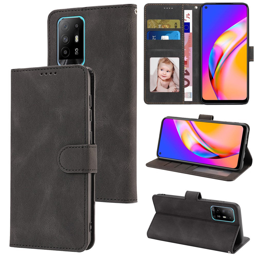 Oppo A94 5G / Reno5 Z / F19 Pro+ 5G mobilskal PU-läder Plånboksfodral med stativ och rem