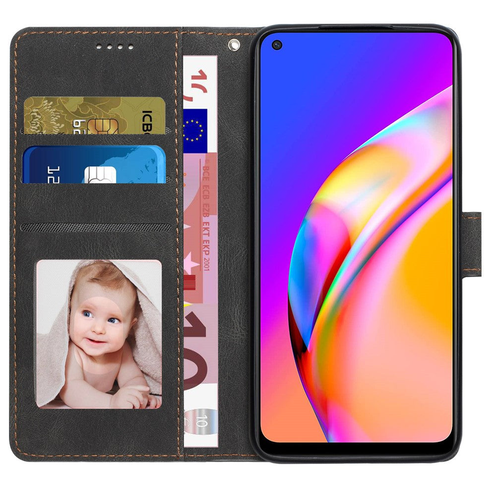 Oppo A94 5G / Reno5 Z / F19 Pro+ 5G mobilskal PU-läder Plånboksfodral med stativ och rem