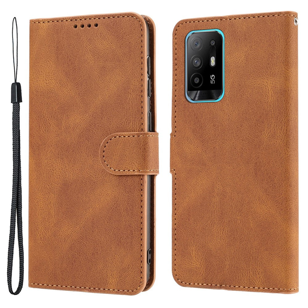 Oppo A94 5G / Reno5 Z / F19 Pro+ 5G mobilskal PU-läder Plånboksfodral med stativ och rem