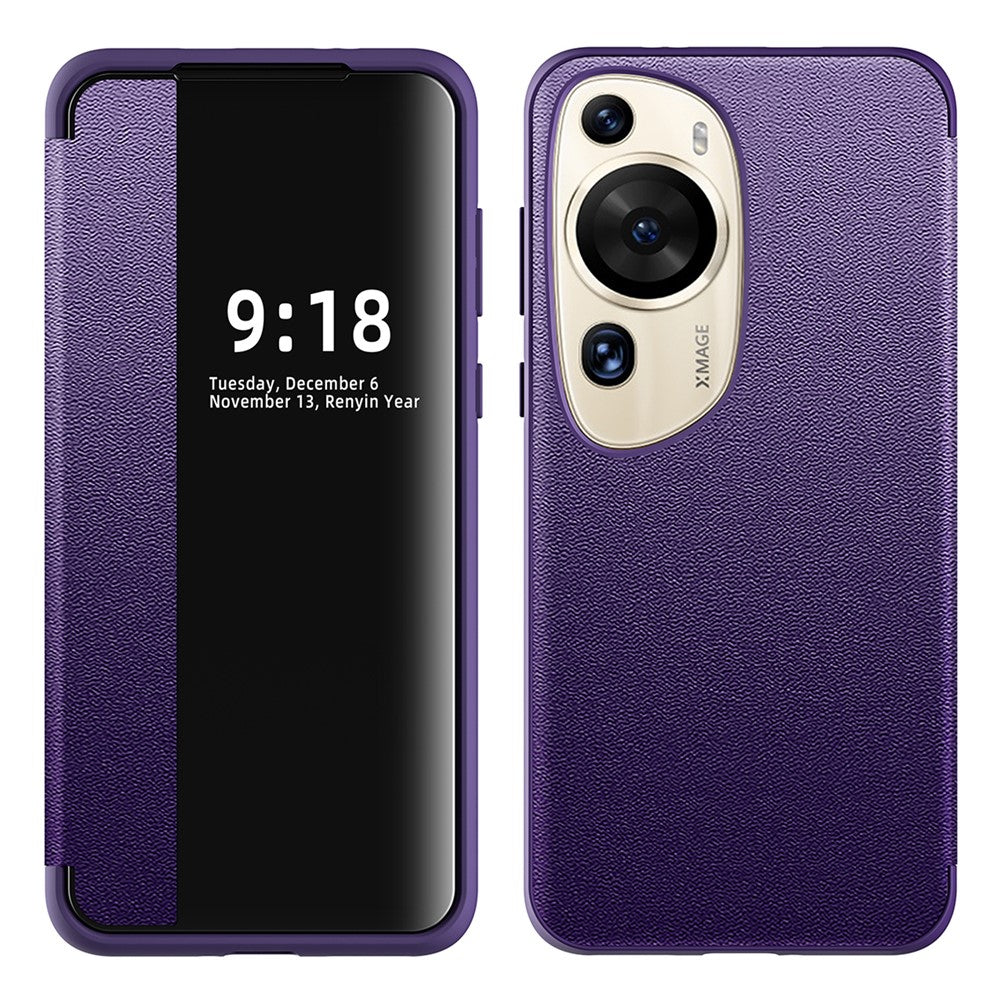 For Huawei P60 Art Phone Case View Window Design Flip Cover Anti-fall PU Leather TPU Acrylic Phone Shell