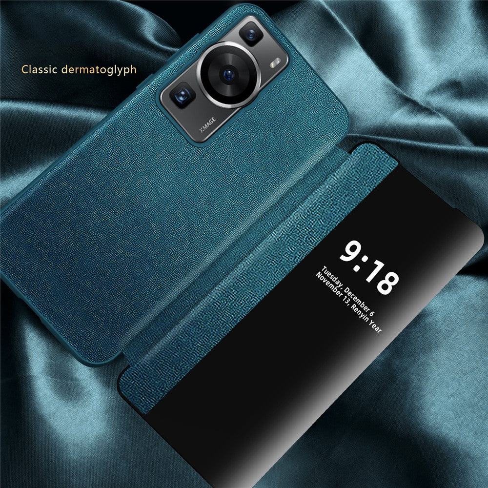 Huawei P60 Anti-Drop-skal View Window PU-läder Flip-fodral TPU Akrylmobilskal