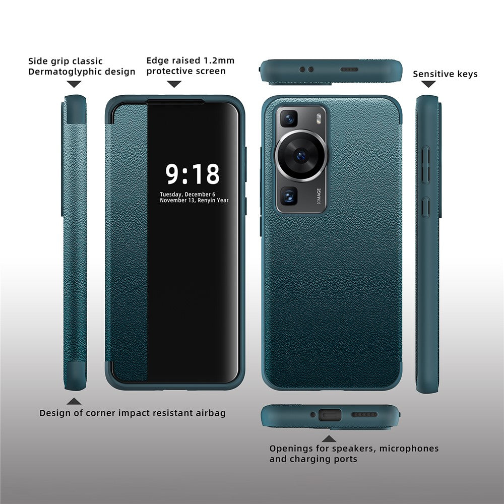 Huawei P60 Anti-Drop-skal View Window PU-läder Flip-fodral TPU Akrylmobilskal