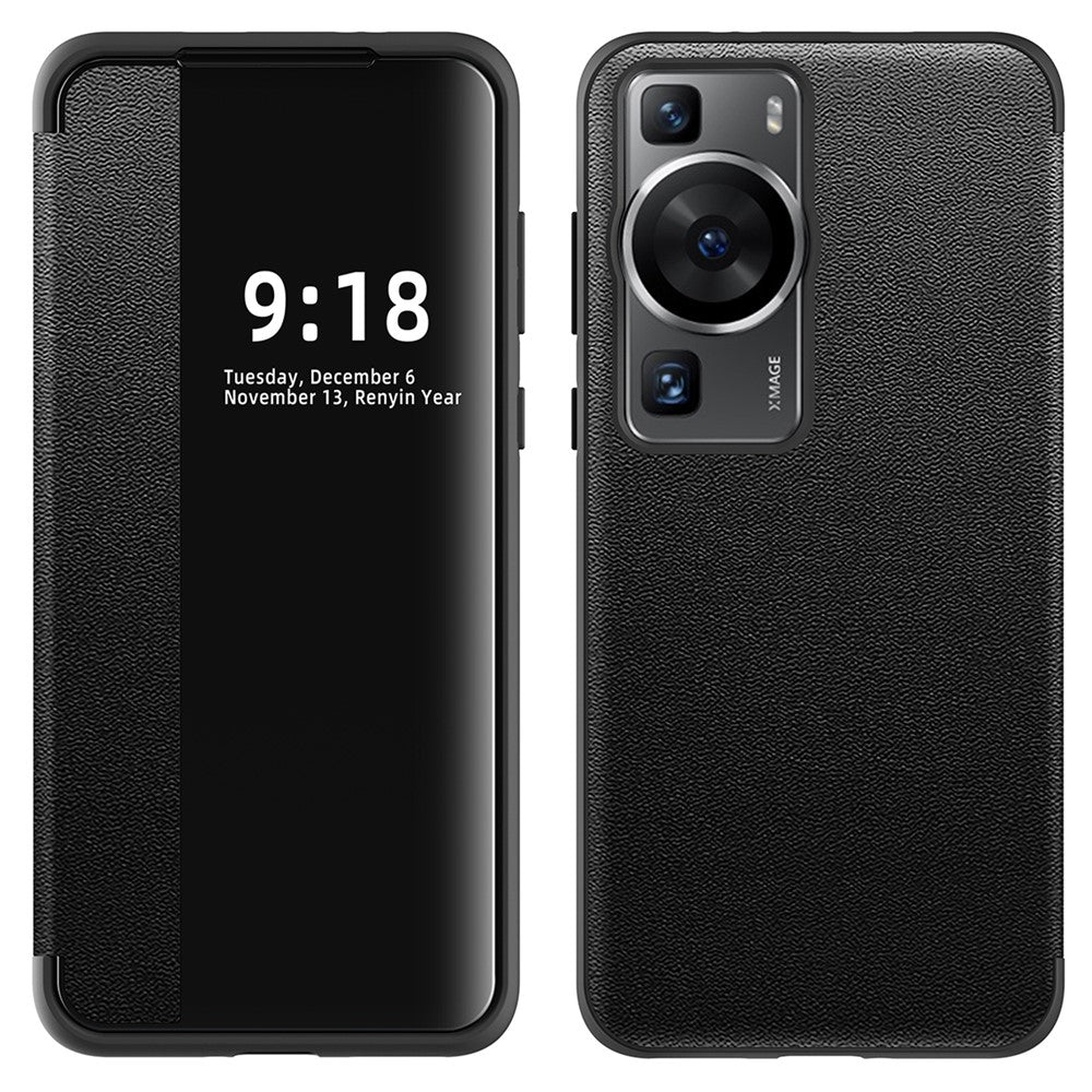 Huawei P60 Anti-Drop-skal View Window PU-läder Flip-fodral TPU Akrylmobilskal