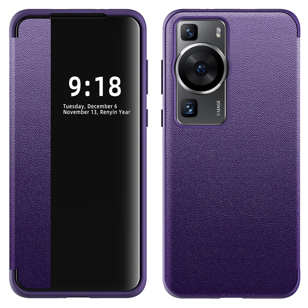 Huawei P60 Anti-Drop-skal View Window PU-läder Flip-fodral TPU Akrylmobilskal