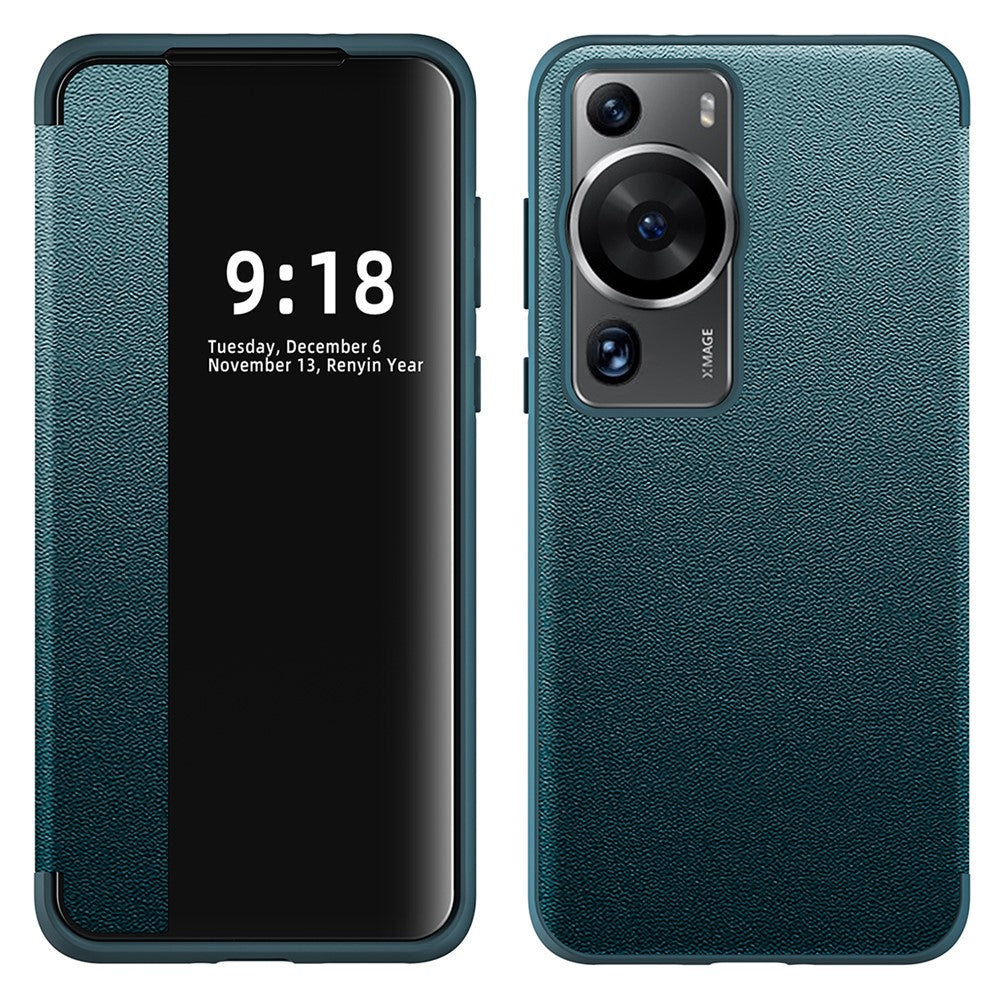 Anti-Fall Phone Case for Huawei P60 Pro View Window Flip Cover PU Leather TPU Acrylic Phone Protector