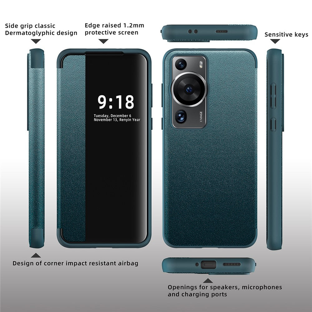 Anti-Fall Phone Case for Huawei P60 Pro View Window Flip Cover PU Leather TPU Acrylic Phone Protector