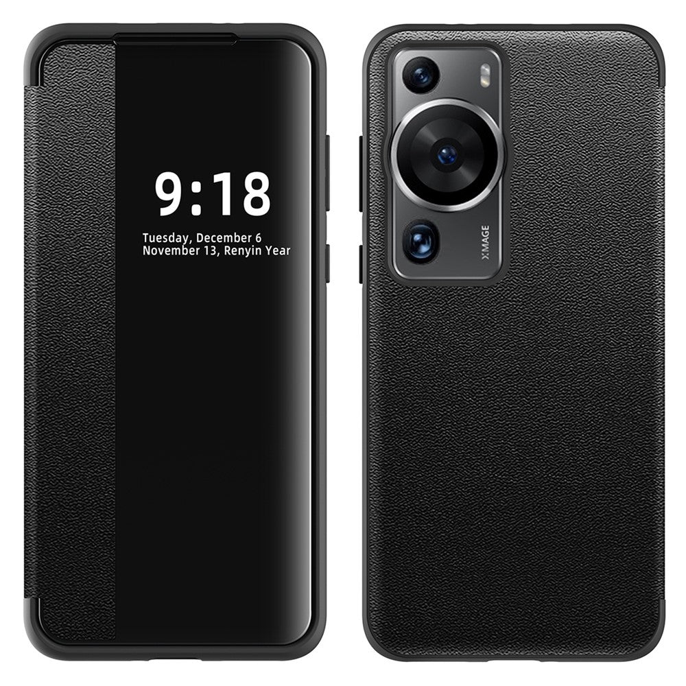 Anti-Fall Phone Case for Huawei P60 Pro View Window Flip Cover PU Leather TPU Acrylic Phone Protector