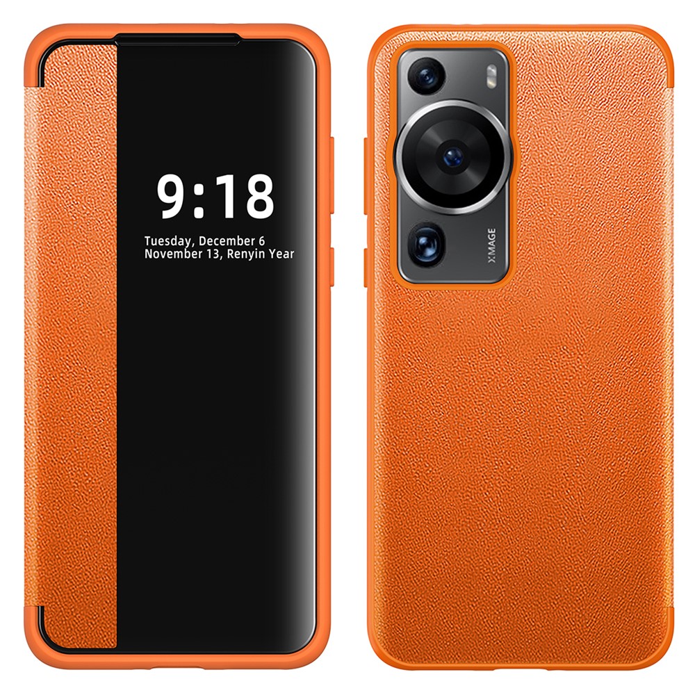 Anti-Fall Phone Case for Huawei P60 Pro View Window Flip Cover PU Leather TPU Acrylic Phone Protector