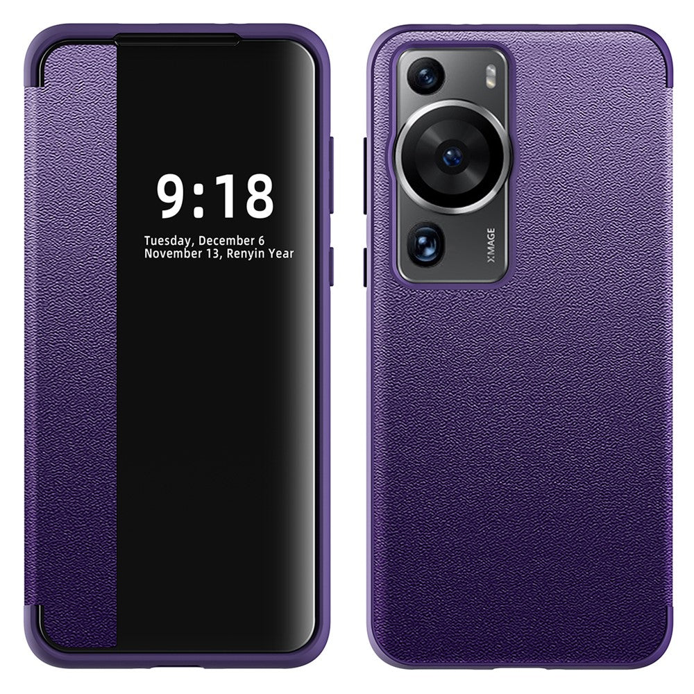 Anti-Fall Phone Case for Huawei P60 Pro View Window Flip Cover PU Leather TPU Acrylic Phone Protector